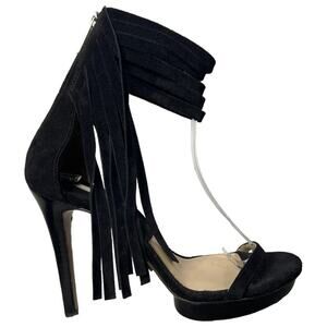 MICHAEL Kors Daphne Fringe Heels Black Suede Size 38